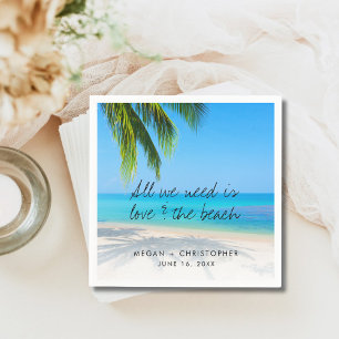 Love Beach Quote Palm Tree Destination Wedding Napkin