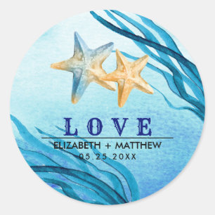 Love. Beach Starfish Custom Wedding Classic Round Sticker