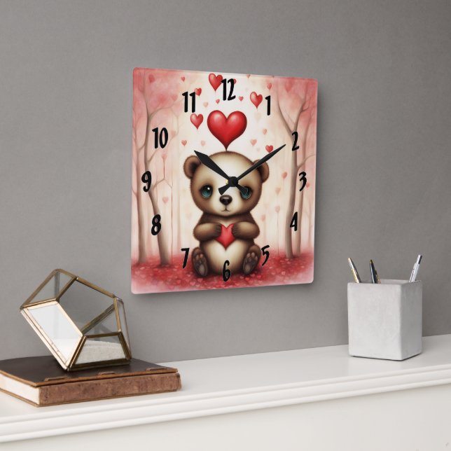Love Bear 1 Square Wall Clock (Office)