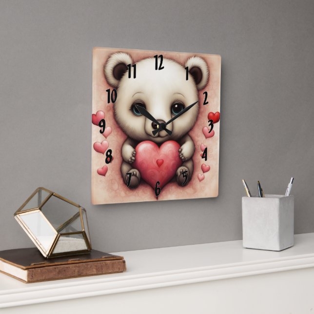 Love Bear 2 Square Wall Clock (Office)