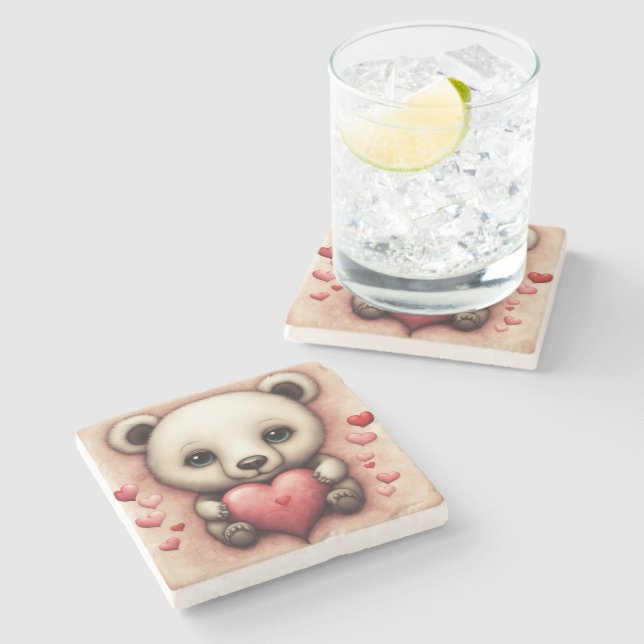 Love Bear 2 Stone Coaster (Side)