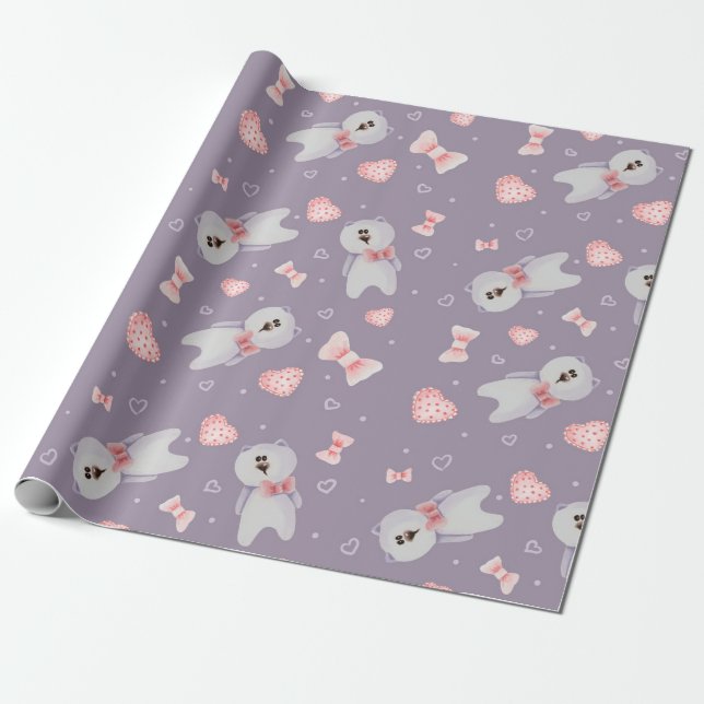 Love Bear Pattern Wrapping Paper (Unrolled)