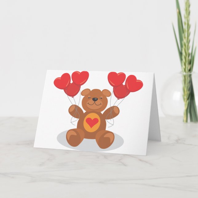 Love Bear Valentine's Day Stuffed Animal Hearts Holiday Card (Front)