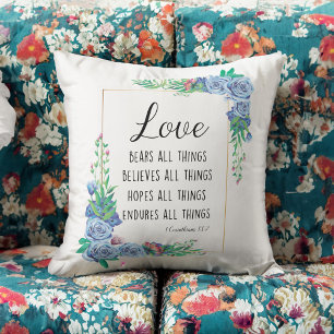 Love bears all things Bible verse Christian Cushion