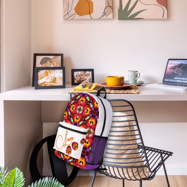 Love - Beautiful Pansies Printed Backpack (Creator Uploaded)