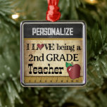 Love being a 2nd Grade Teacher | Vintage  Metal Ornament<br><div class="desc">🥇AN ORIGINAL COPYRIGHT ART DESIGN by Donna Siegrist ONLY AVAILABLE ON ZAZZLE! A Vintage Styled 2nd Grade School Teacher Christmas Ornament ready for you to personalise. Change the grade to any grade you like. ✔NOTE: ONLY CHANGE THE TEMPLATE AREAS NEEDED! 😀 If needed, you can remove some of the text...</div>