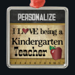 Love being a Kindergarten Teacher | Vintage Metal Ornament<br><div class="desc">Kindergarten School Teacher Christmas Ornament ready for you to personalise. ⭐This Product is 100% Customisable. Graphics and / or text can be added, deleted, moved, resized, changed around, rotated, etc... 99% of my designs in my store are done in layers. This makes it easy for you to resize and move...</div>