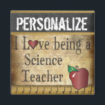 Love being a Science Teacher Magnet<br><div class="desc">Unique Vintages School Teacher Magnet ready for you to personalise. ✔NOTE: ONLY CHANGE THE TEMPLATE AREAS NEEDED! 😀 If needed, you can remove some of the text and start fresh adding whatever text and font you like. 📌If you need further customisation, please click the "Click to Customise further" or "Customise...</div>