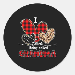Love being called grandma red plaid grandmom classic round sticker