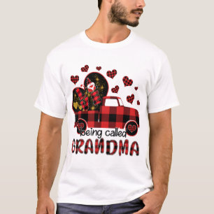Love Being called Grandma Red Truck Gnome Hearts V T-Shirt