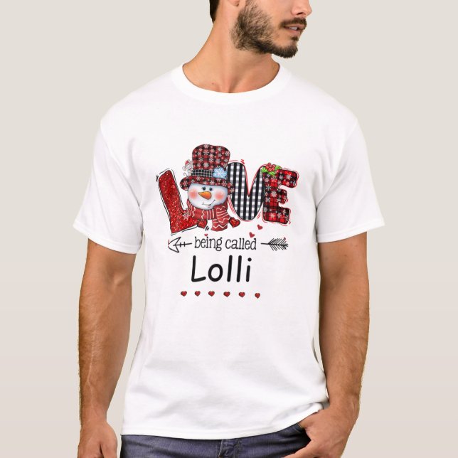 Love Being Called Lolli Snowman Christmas Red Plai T-Shirt (Front)