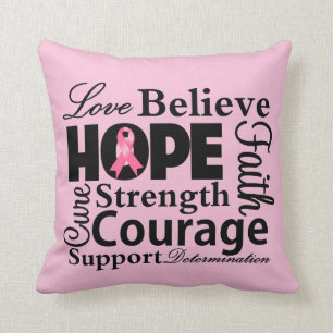 Love Believe Hope Typographic  - Breast Cancer Cushion