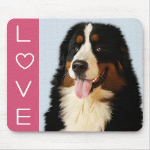 Love Bernese Mountain Puppy Dog Pink Mouse Pad
