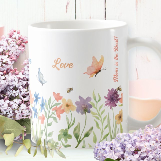 Love Best Mum Painted Spring Flowers Butterfly Bee Coffee Mug (Love Best Mom Painted Spring Flowers Butterfly Bee Coffee Mug ©Susanne Sachers - Sunny Mind 🌞)
