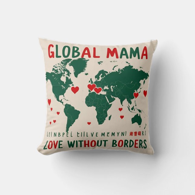 Love Beyond Borders: World Map Mama & Me Design Cushion (Front)