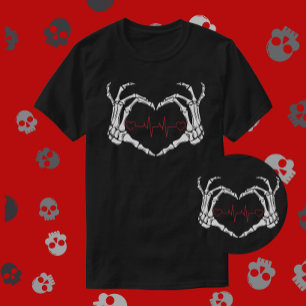 Love Beyond Skull Heart Hands with Heartbeat T-Shirt