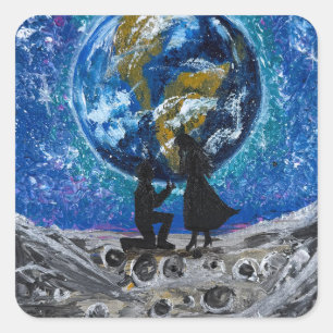 Love Beyond the Moon - handmade artwork Square Sticker