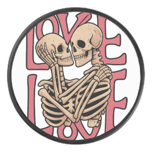 Love Beyond Time – Skeleton Embrace Art Hockey Puck