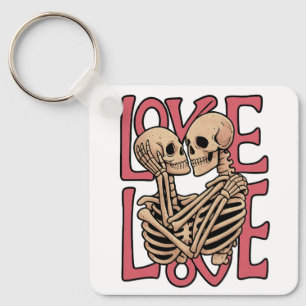 Love Beyond Time – Skeleton Embrace Art Key Ring