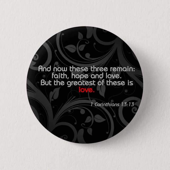 Love Bible Verse, Black/Red 6 Cm Round Badge (Front)