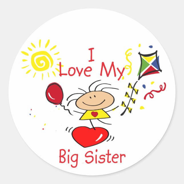 Love Big Sister Stick Figure Girl Classic Round Sticker (Front)