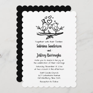 Love Bird Black White Lovebirds Wedding Invitation