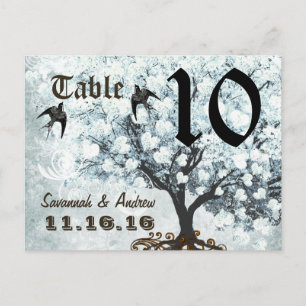 Love Bird Blue Table Number Heart Leaf Tree Postcard