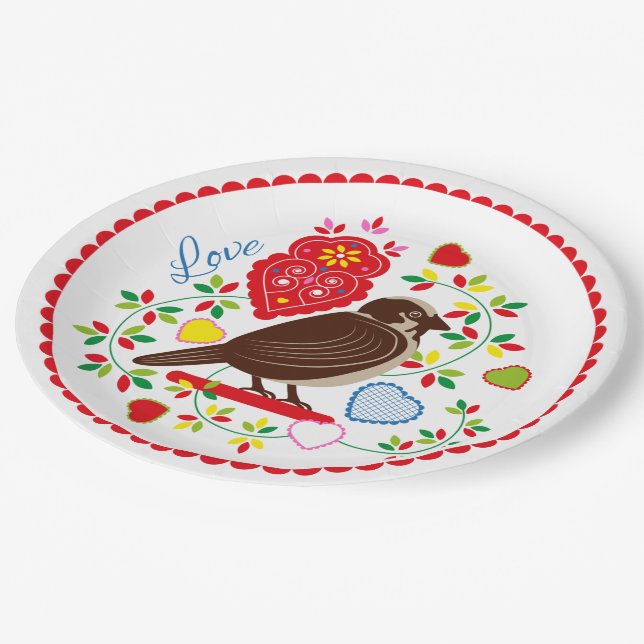 Love bird embroidery paper plate (Angled)