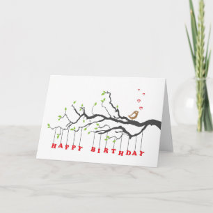 Love bird on tree branches happy birthday card