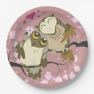 Love Bird Owls Valentine's Paper Plate
