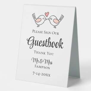 Love Bird Pink Black Lovebirds Wedding Guestbook