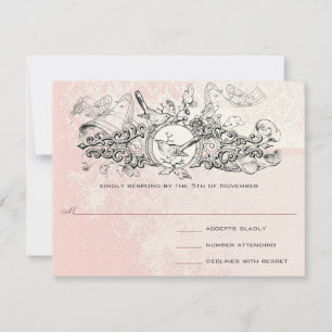 Love Bird Pink Musical Scroll Monogram RSVP