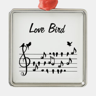 Love Bird Songbirds on Sheet Music Black White Art Metal Ornament