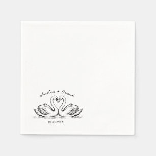 Love Bird Swans Hand Drawn Napkins, Personalised  Napkin