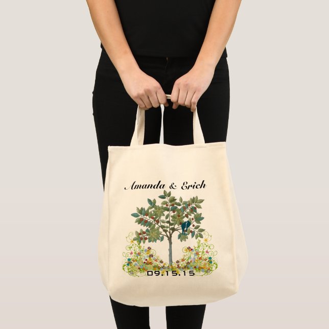 Love Bird Swirl Tree Wedding Date Honeymoon Tote Bag (Front (Product))