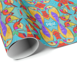 Love Bird Theme Painted Mosaic Tiles custom Wrapping Paper