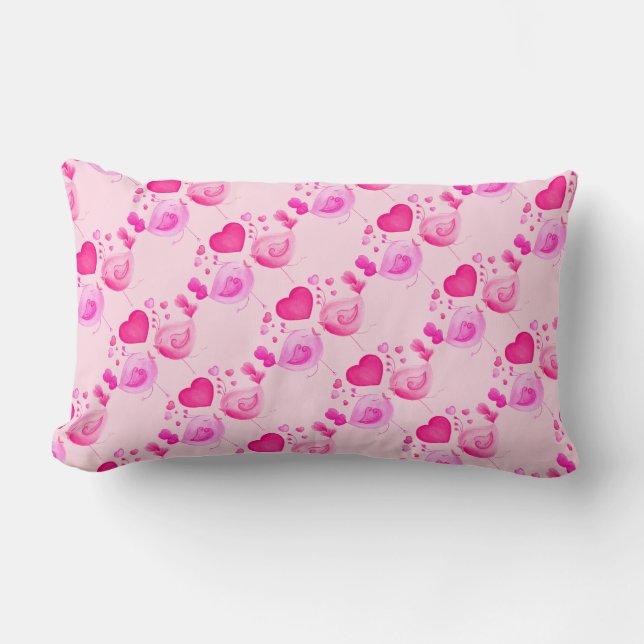 Love bird Watercolor pink lumber pillow (Front)