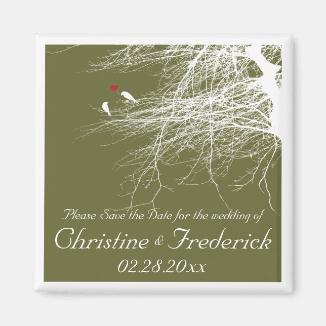 Love Birds 2, square save the date  magnet (Front)