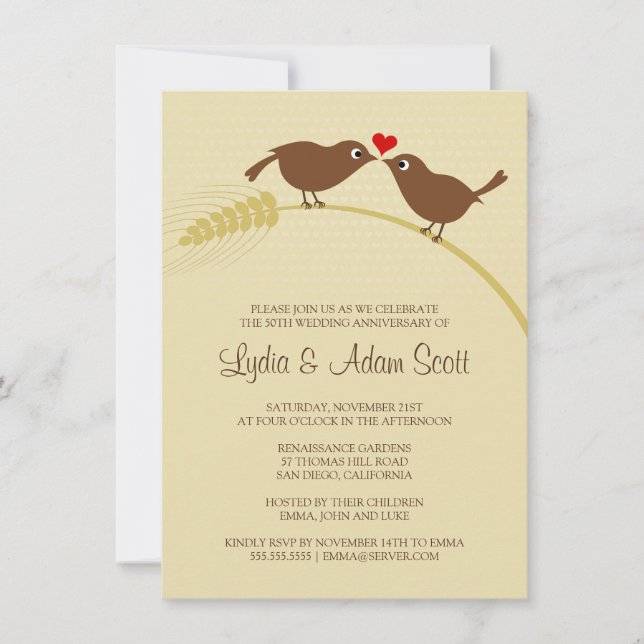 Love Birds 4.5" x 6.25" Wedding Anniversary Invitation (Front)