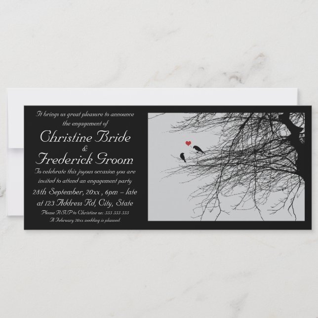 Love Birds, 4"x9.25" engagement announcement (Front)