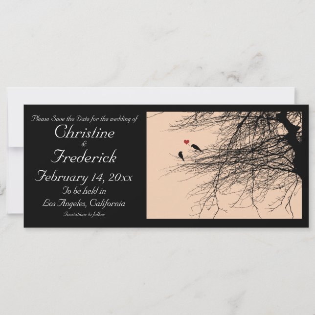 Love Birds, 4"x9.25" save the date announcement (Front)