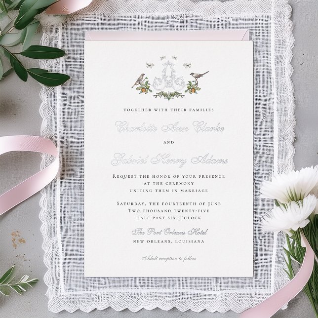 Love Birds "A" Monogram Foil Wedding Invitation (Creator Uploaded)