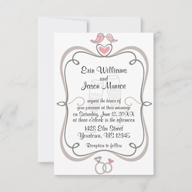 Love Birds and Champagne Invitation (Front)