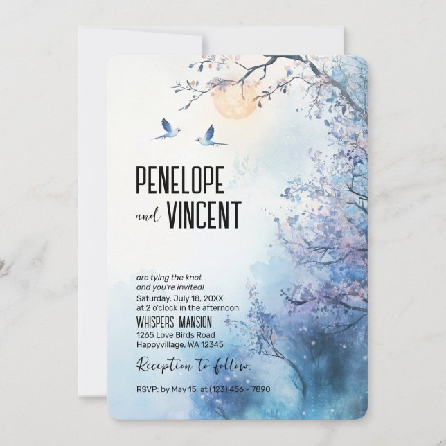 Love birds and cherry blossom invitation (Front)