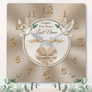 Love Birds and Heart Personalised Wedding Clock