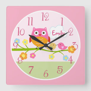 Love Birds and Owl on Branch Kid's Baby Clock