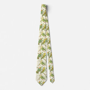 love birds  and parakeets in cream background tie