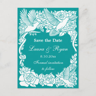 Love Birds and Roses Save the Date Announcement Postcard