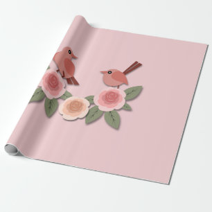 Love Birds and Roses Wrapping Paper