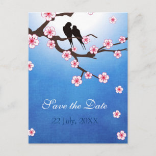 Love Birds and Sakura Save the Date Announcement Postcard